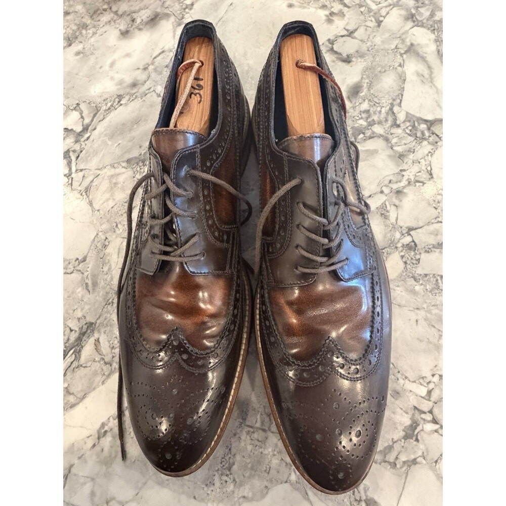 Johnston & Murphy Mens 10M Italy Leather Wingtip Brogue Oxford Shoes Shoe Trees